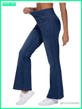Women's High Rise Flare Bell Bottom Jeggings Stretch Denim Pull On Jeans